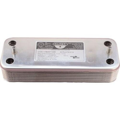 Теплообменник на воду Ariston Microgenus, Demrad,Protherm, Baxi 14 пластин 17B2071406 Теплообменник на воду Ariston Microgenus, Demrad,Protherm, Baxi 14 пластин 17B2071406